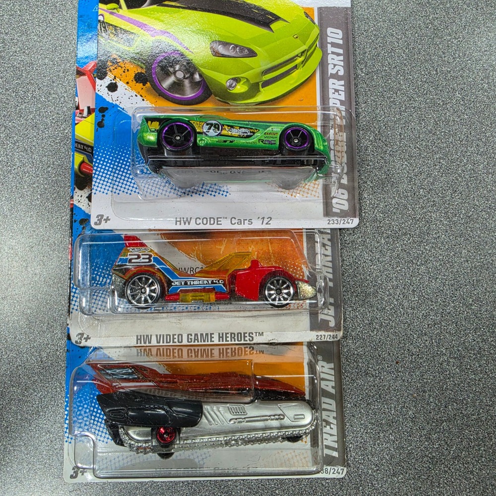 Hot Wheels Diecast Lot 3 2012 Dodge Viper SRT10 Jet Threat 4.0 Tread Air New NIB